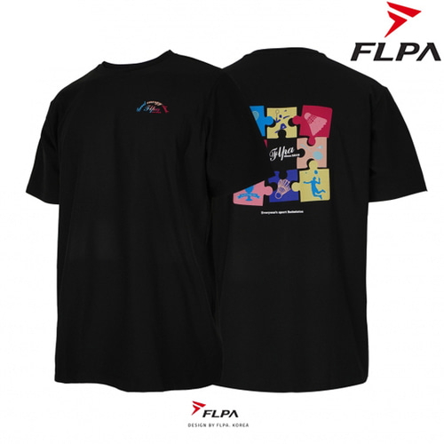 플라이파워 플파 퍼즐 아이스 스포츠 배드민턴 티셔츠 블랙 FP-TS22108BK