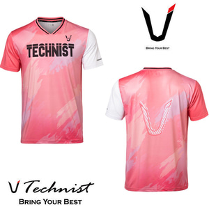 테크니스트 티셔츠 배드민턴 상의 반팔티 핑크 22TT-86A22 남성 여성 남녀공용 커플 배드민턴복