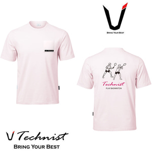 테크니스트 코튼라이크 티셔츠 배드민턴 상의 반팔티 오버핏 핑크 23TT-82A67PK 남성 여성 배드민턴복